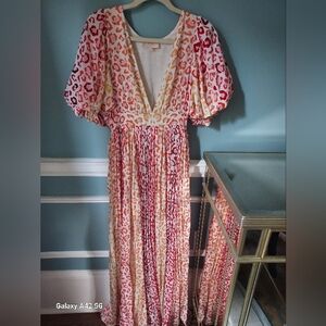 Rococo Sand Red and Orange Leopard Print Dress